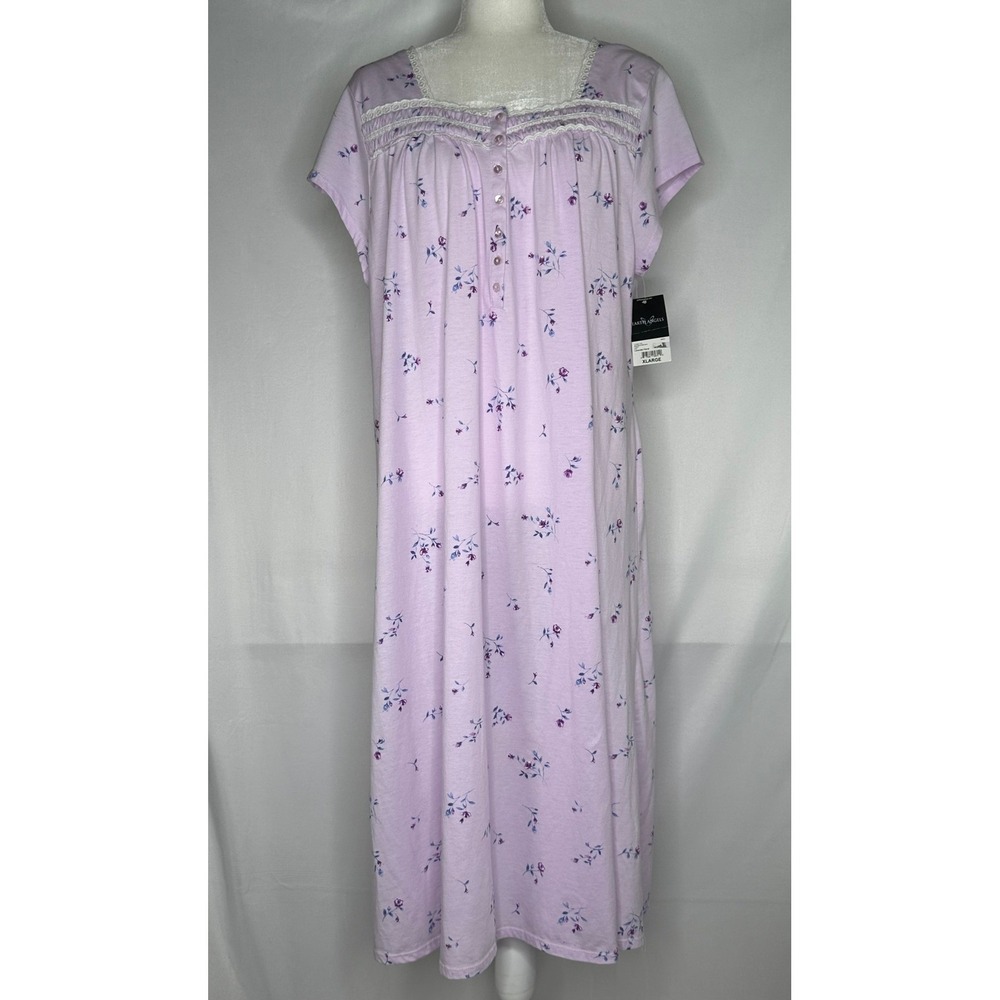 Earth Angels Lavender Floral 2pc Nightgown and Robe Set XL NWT Purple Lace Trim
